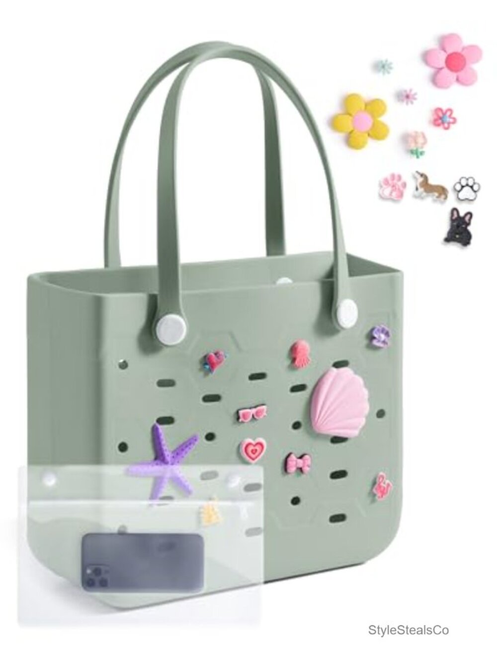 Water-Resistant Rubber Tote Bag, Sandproof Beach Bag with Wet Pocket
